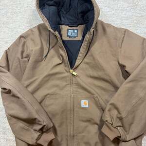 Carhartt J140 Quilted Flannel-Lined Duck Active Jac Hooded Jacket Brown